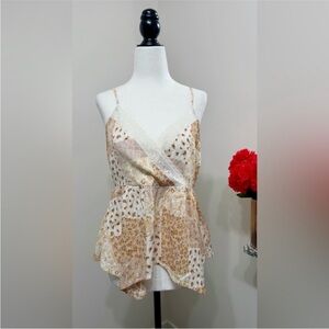 American Eagle Outfitters Cream and Gold Floral Lace Trim Cami Top